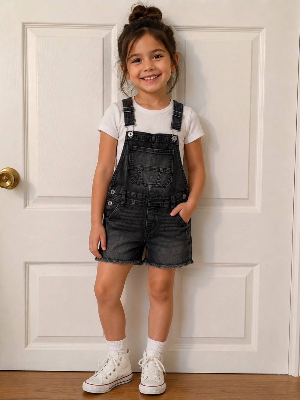 4/$20 Girls George Charcoal Denim Overalls